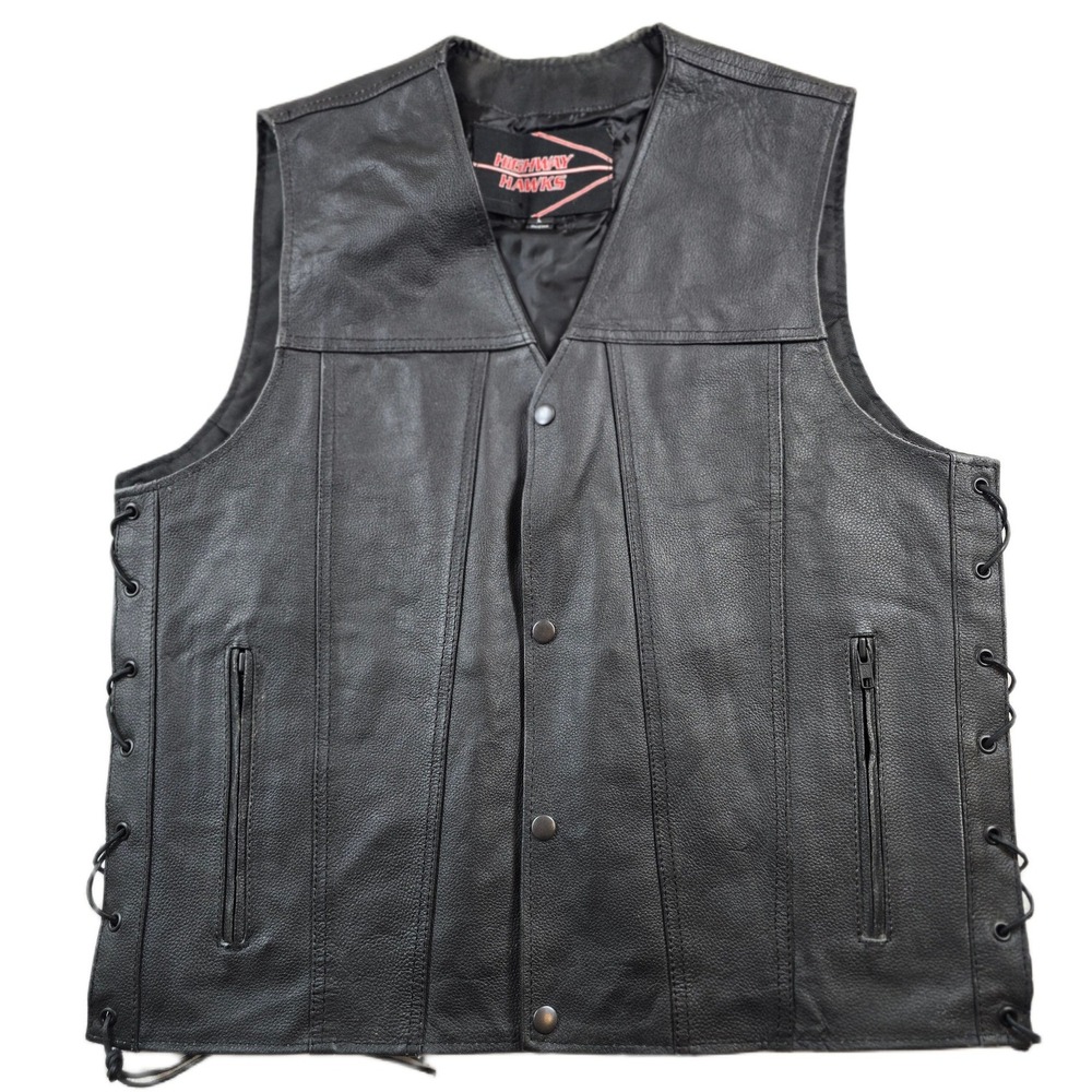 Highway Hawks Leather Motorcycle Vest Mens Large Black Side Lace Biker Vest